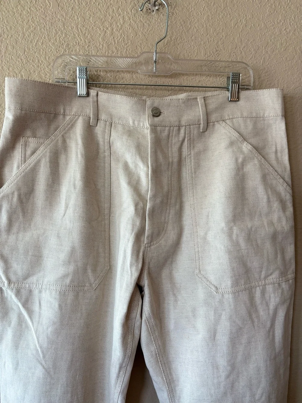 NWT Nanushka Jasper Linen Patch Pocket Cropped Jeans Beige Size 36